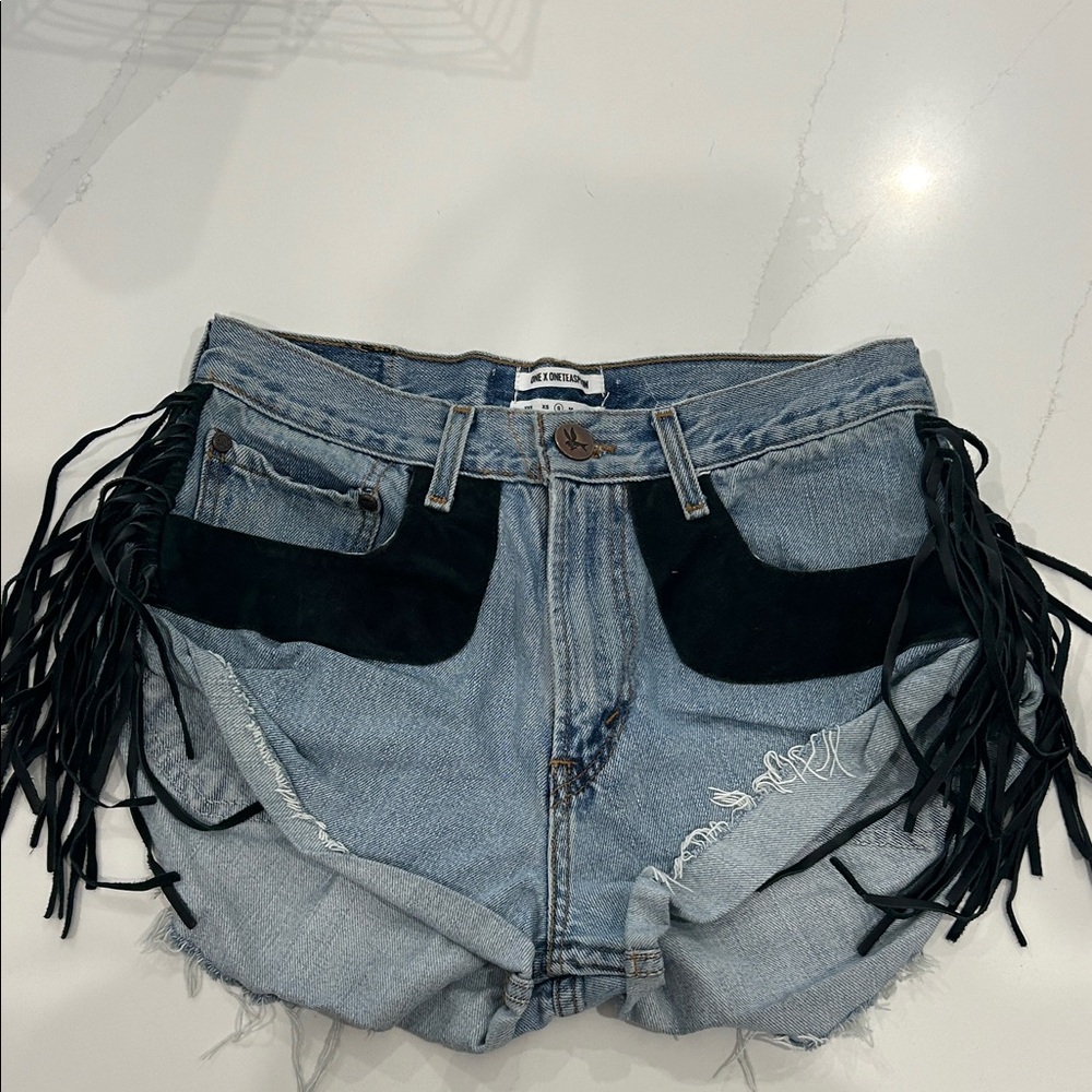 Oneteaspoon custom Blue Jean Shorts with Fringe